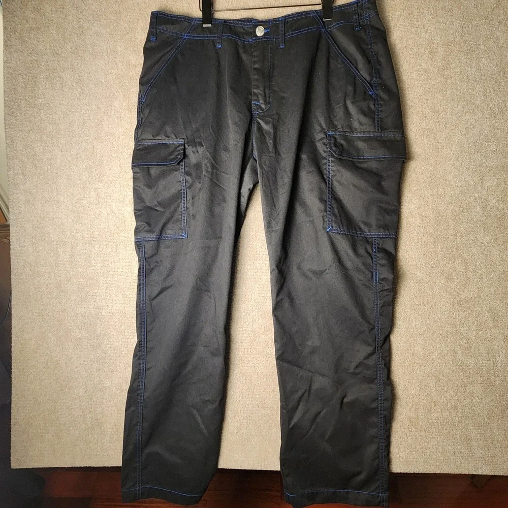 True Religion Cargo Pants Mens Black Blue Contrast Stitch Utility Workwear